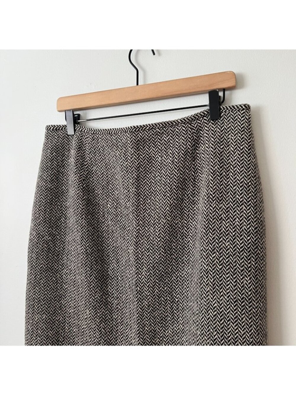 Vintage Talbots Long Wool Blend Black White Herringbone Skirt Women's Size 14 - Picture 3 of 10